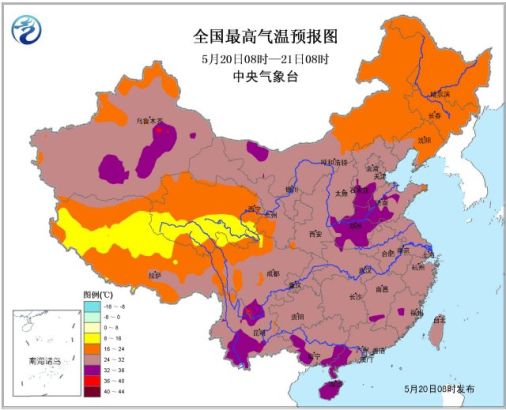 全国24小时最高气温预报图